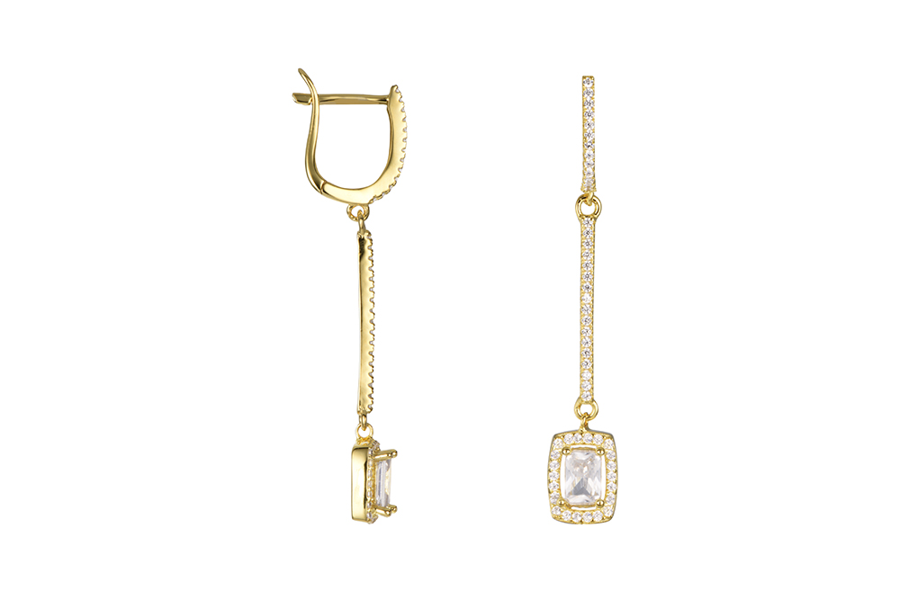 Sterling silver 7x9 rectangular zirconia earring