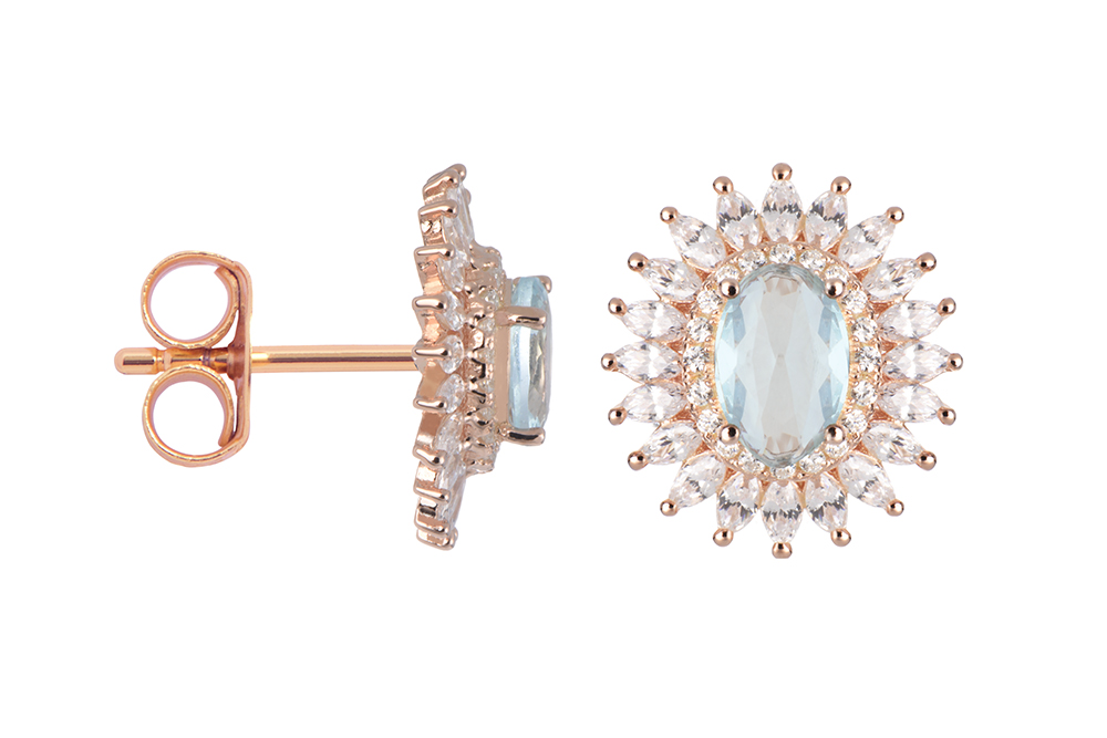 Sterling silver white zirconia & aquamarine stone earring