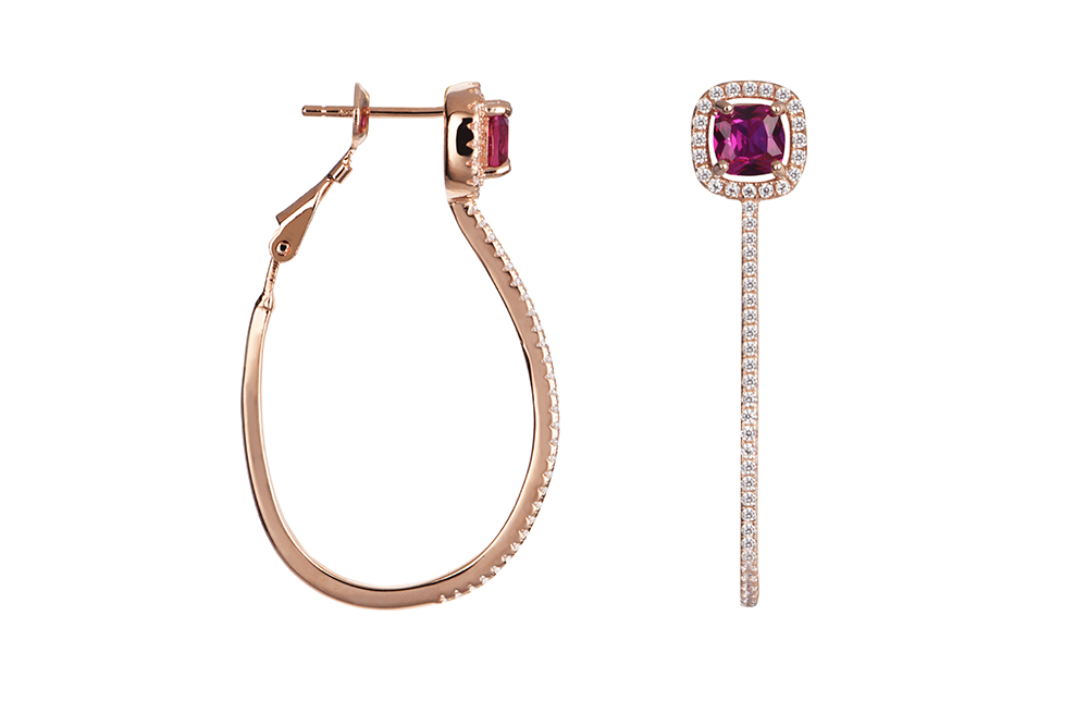 [16811EGRUDR] Sterling silver white zirconia & rubi stone hoop earring