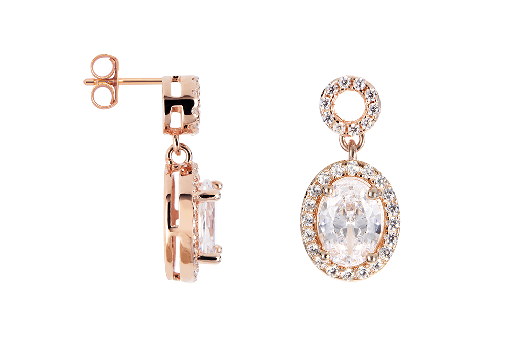 Sterling silver circle & 7x5mm oval zirconia earring