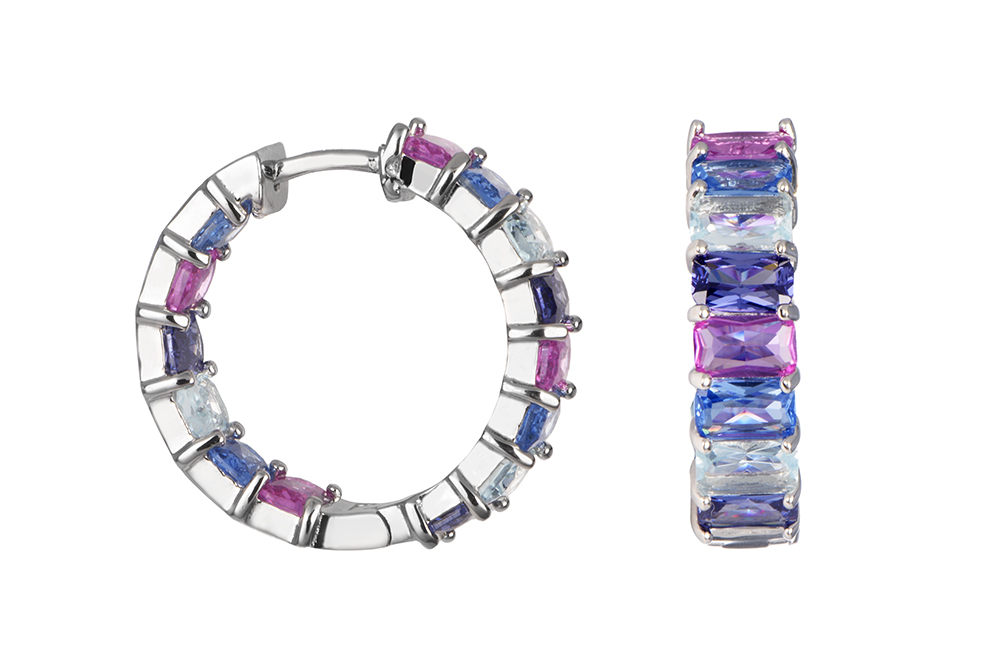 Sterling silver mix zirconia hoop earring