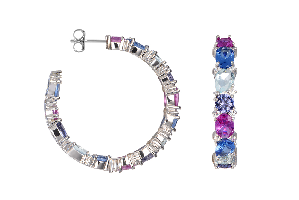 Sterling silver mix zirconia hoop earring