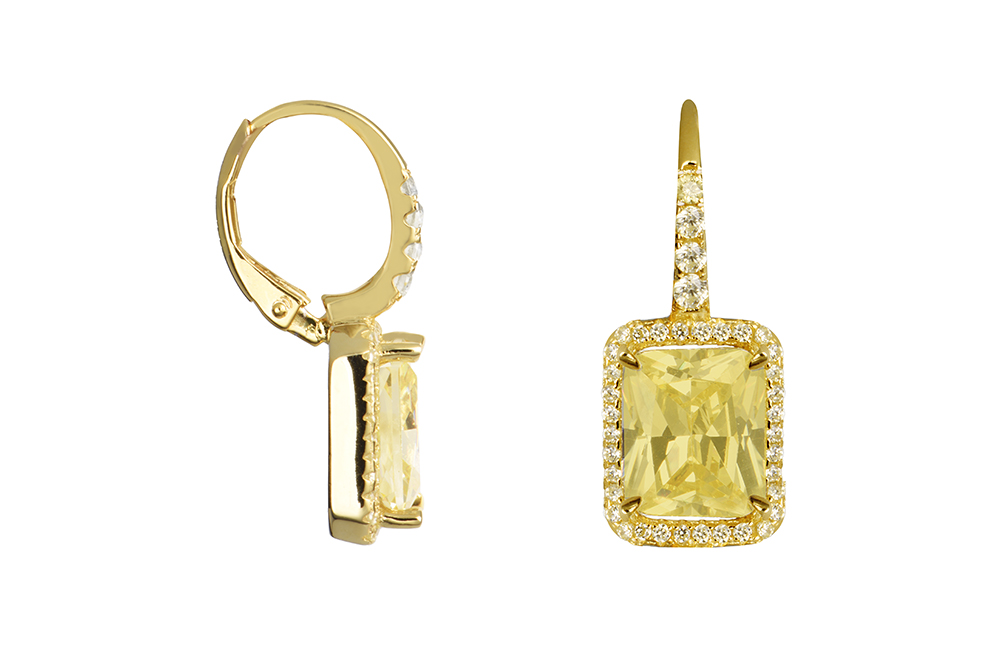 Pendiente plata 925 zirconitas rectangular