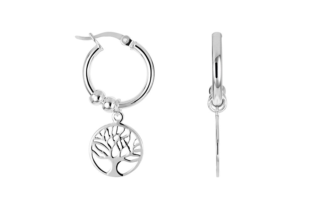 Pendiente plata 925 aro arbol de la vida 15x12mm
