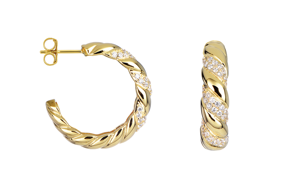 [17061EZBLDO] Sterling silver zirconia hoop earring