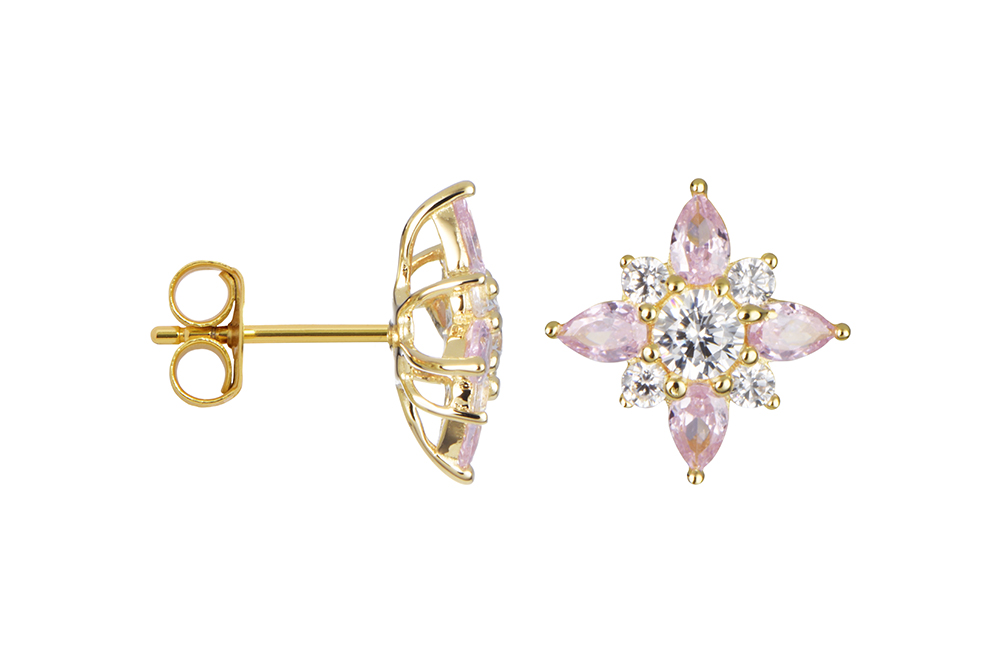 Pendiente plata 925 rosa de los vientos zirconita