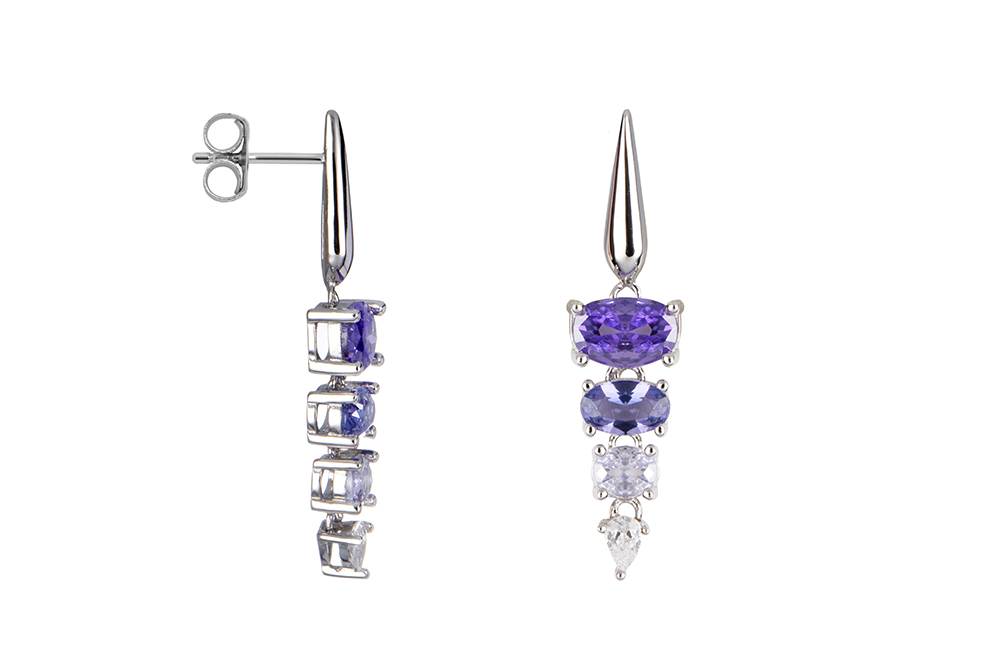 Pendiente plata 925 pico invertido con zirconitas