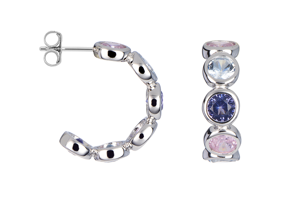 [17097EZMXRD] Sterling silver mix zirconia hoop earring