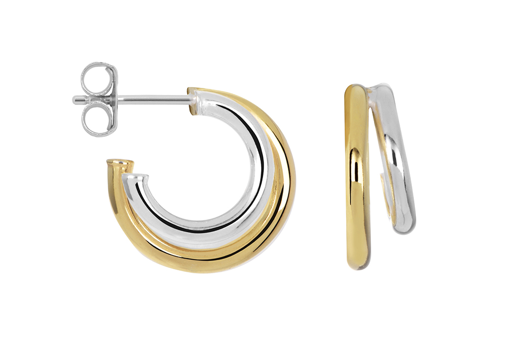 Sterling silver double bicolor hoop earring