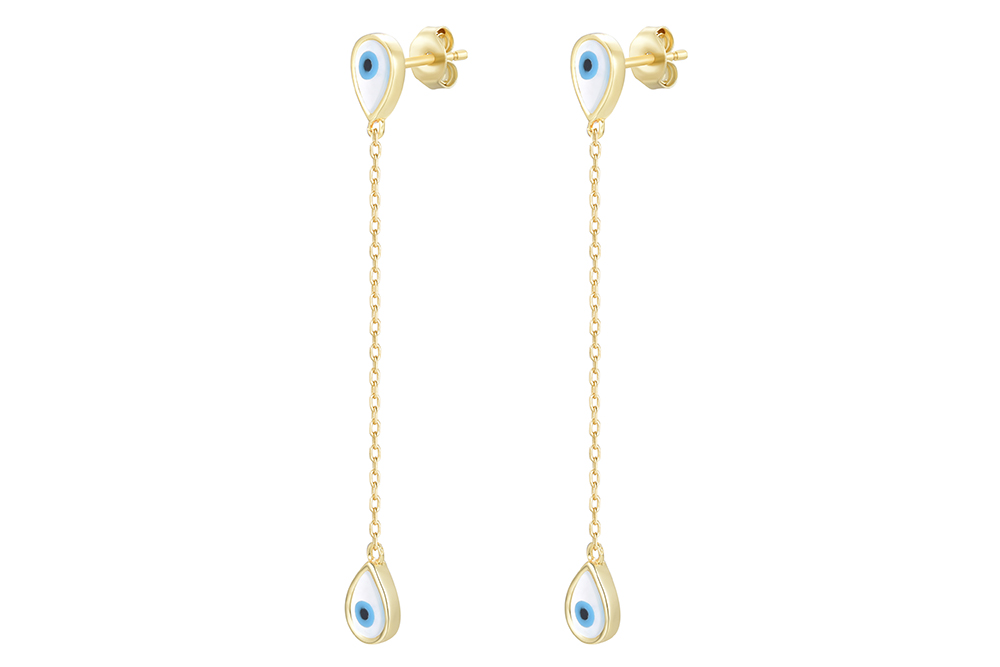 Pendiente plata 925 ojo turco 10x6mm con cadena