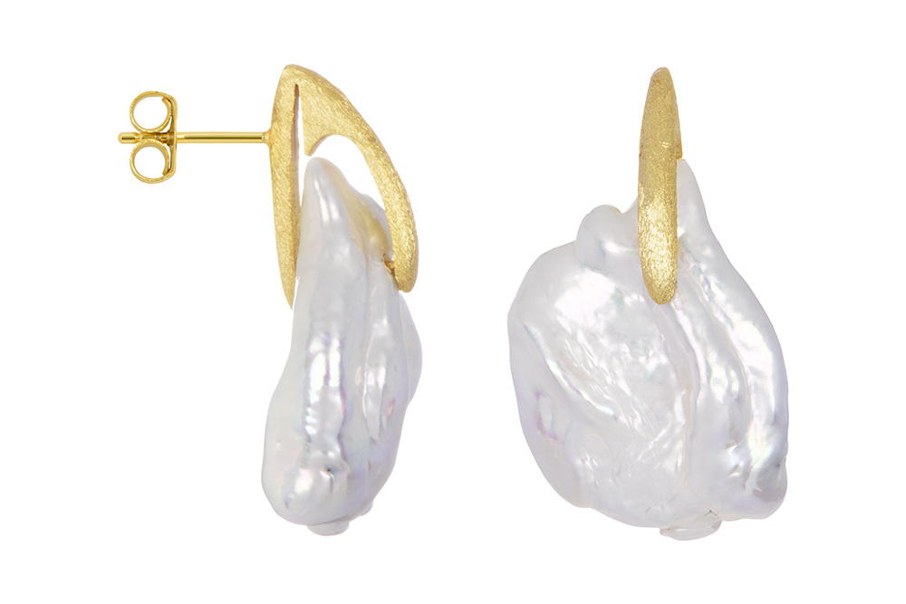 Sterling silver 16-17mm irregular shape baroque freshwater cultured pearl earring