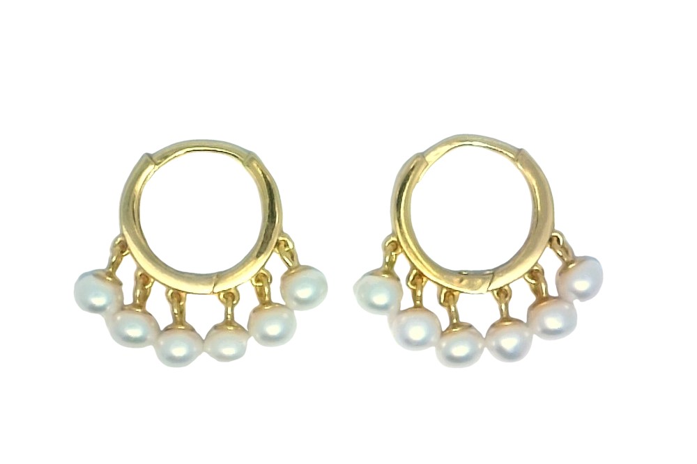 Sterling silver 4.5-5mm freshwater cultured pearls 15mm hoop earrings