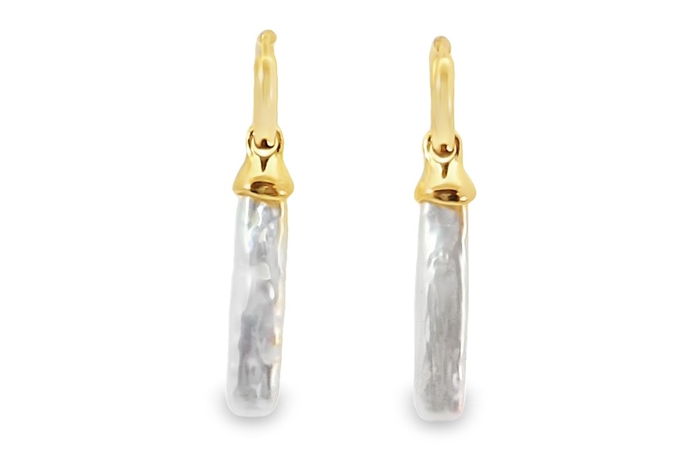 Sterling silver biwa freshwater cultured pearl 12mm hoop earrings