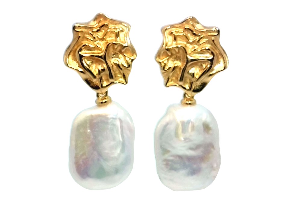 Sterling silver 13-14mm baroque freshwater cultured pearl earrings