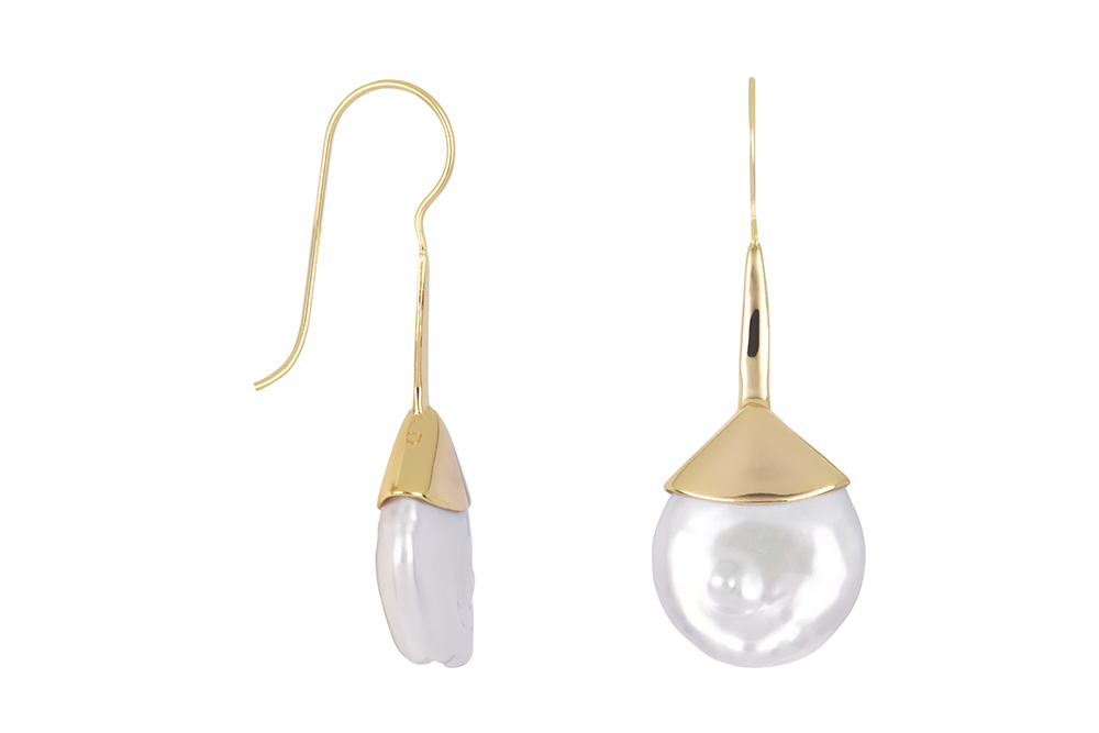 [17203EPBLDO] Sterling silver 16.5-18mm coin freshwater cultured pearl earrings