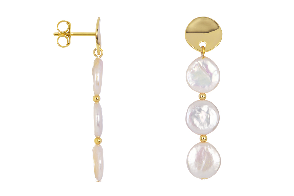 Sterling silver 11.5-12.5mm three coin freshwater cultured pearls earrings