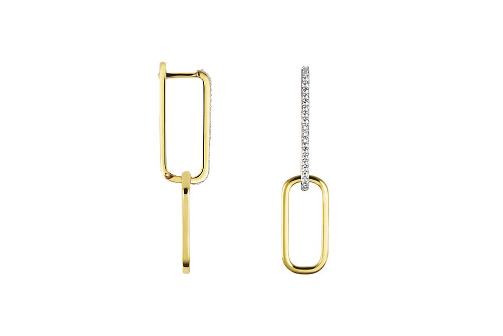 Pendiente plata 925 aro rectangular enlazado con eslabón