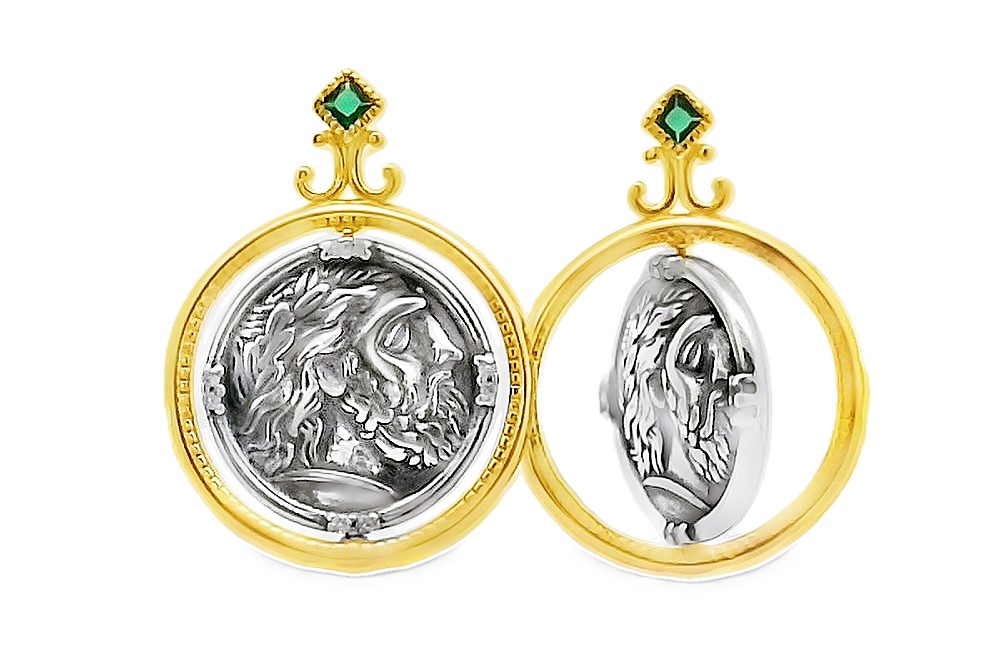 Sterling silver roman ancient coin earrings with zirconia