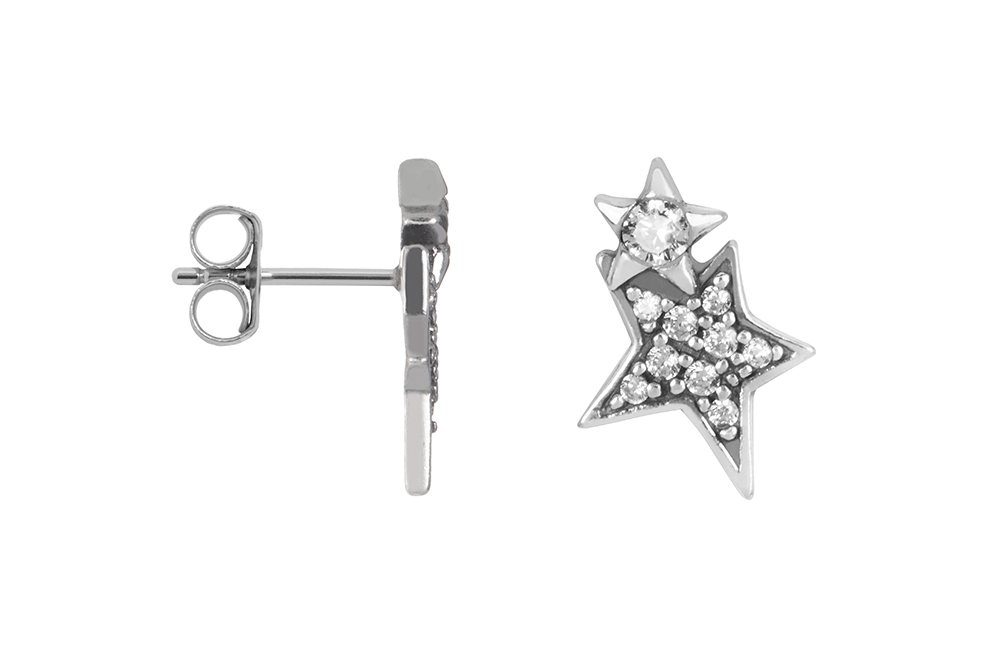 [17336EZBLOX] Sterling silver zirconia stars earring