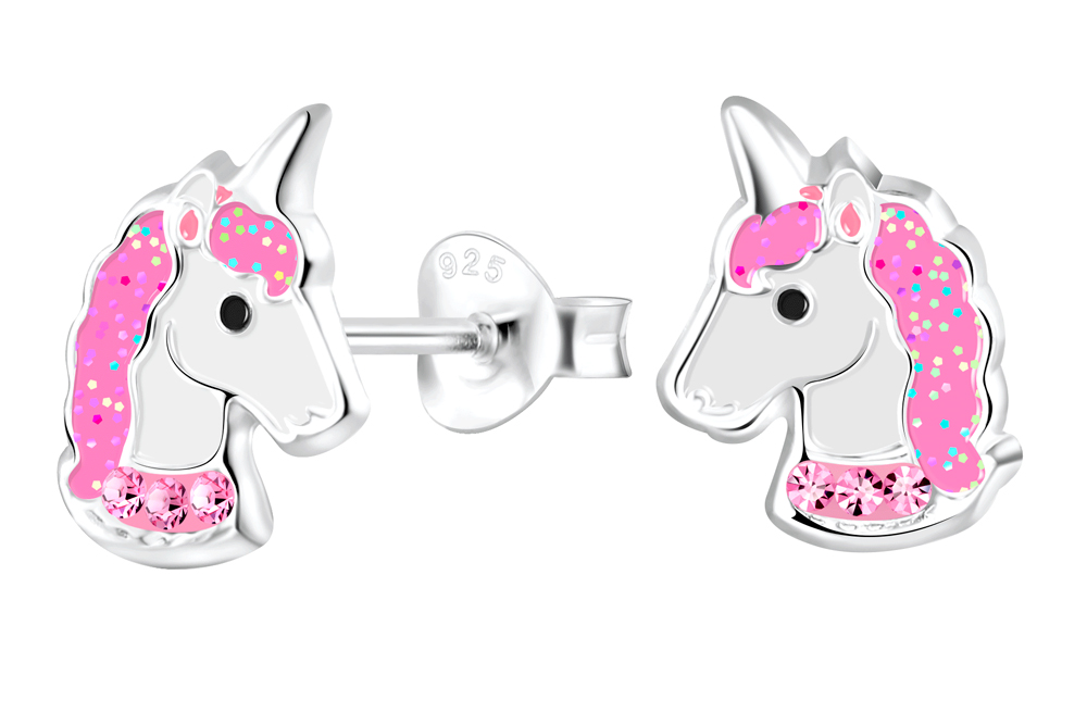 [17413EEROPL] Pendiente plata 925 unicornio 11x8mm de esmalte