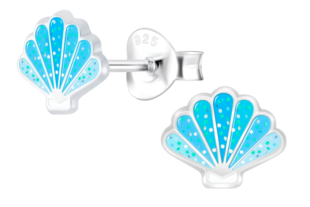 [17422EEMXPL] Sterling silver enamel 6x8mm shell kids earring