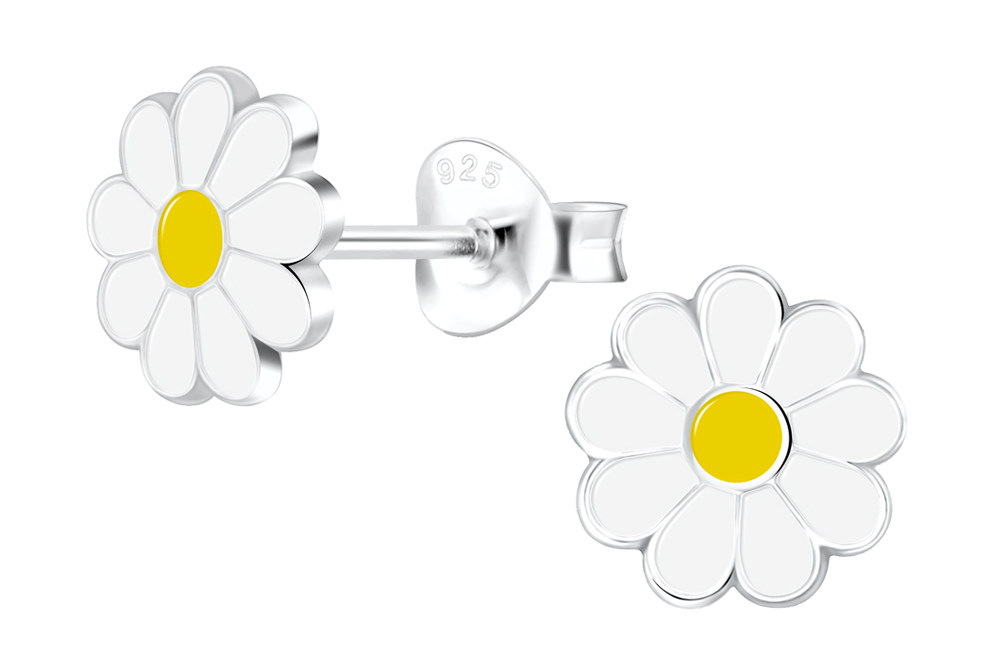[17424EEBLPL] Sterling silver enamel daisy flower kids earring