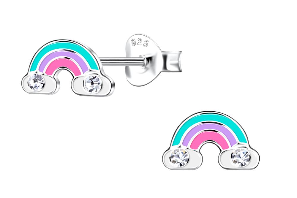Sterling silver enamel & cz rainbow kids earring
