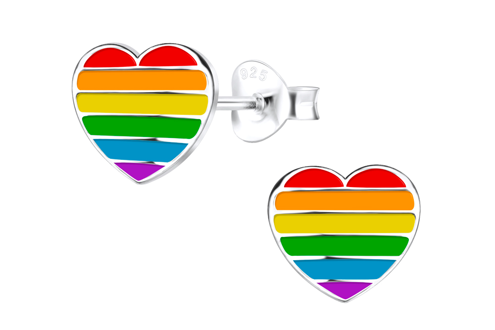 [17432EEMXPL] Sterling silver mix enamel colour heart earring