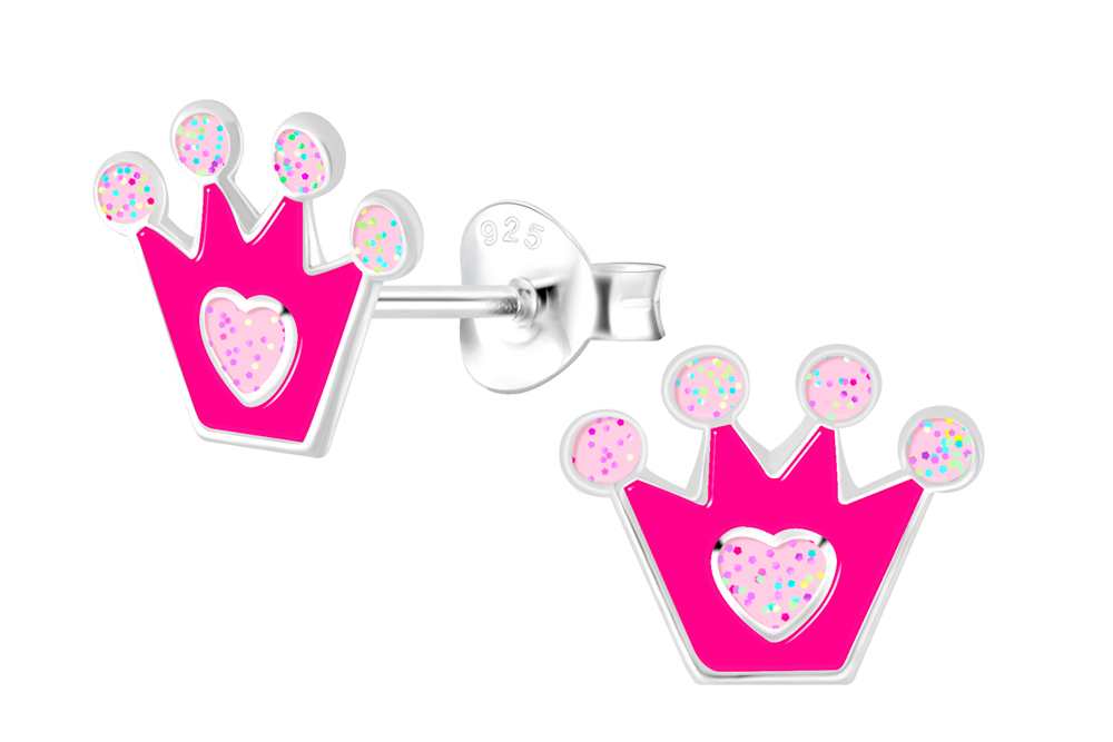 Sterling silver enamel 8x9mm crown kids earring