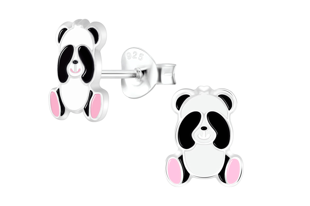 Pendiente plata 925 infantil oso panda 8x6mm de esmalte