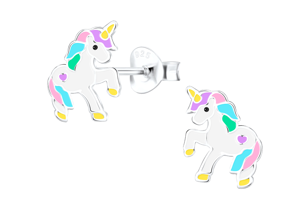[17451EEMXPL] Sterling silver enamel 10x10mm unicorn kids earring