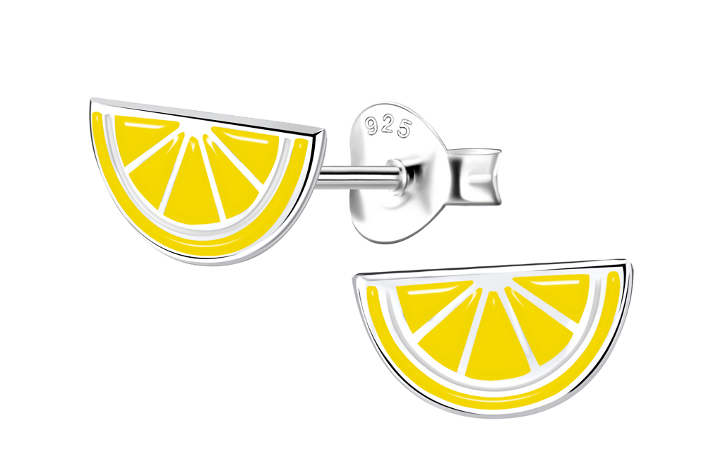 Sterling silver enamel 5x9mm lemon kids earring