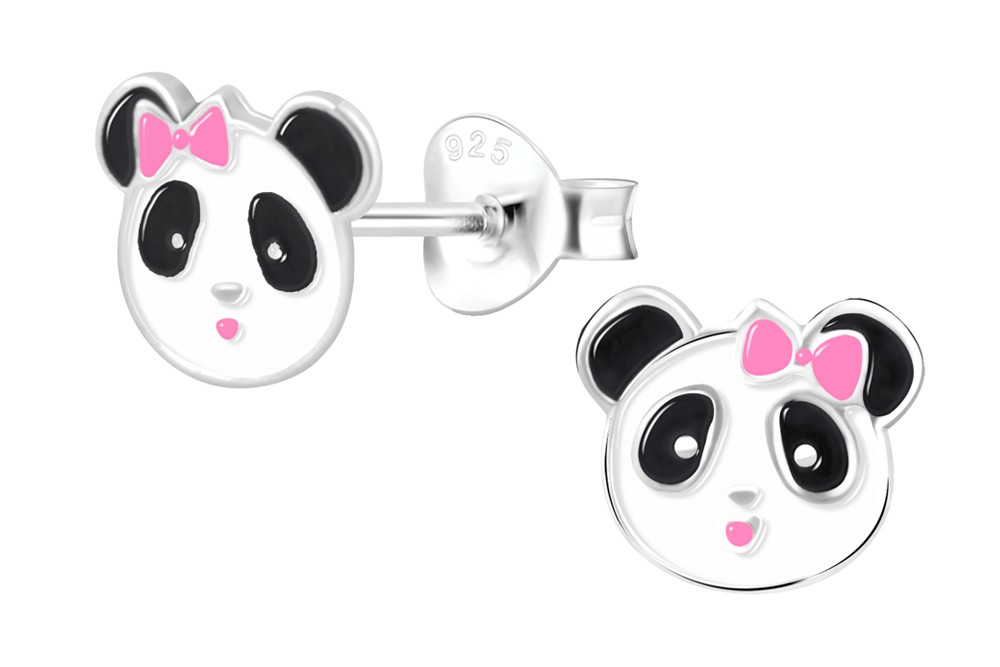 [17457EEBLPL] Sterling silver enamel 7x8mm panda kids earring