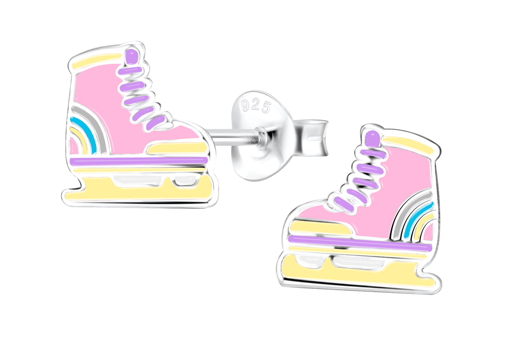 Pendiente plata 925 infantil patin de hielo 9x9mm de esmalte