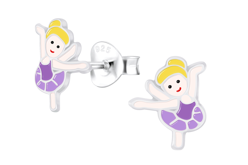 Sterling silver enamel 8x8mm dancer kids earring