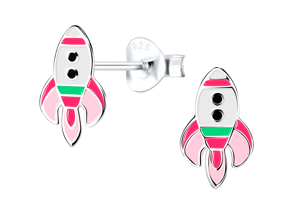 Sterling silver enamel 10x6mm rocket kids earring