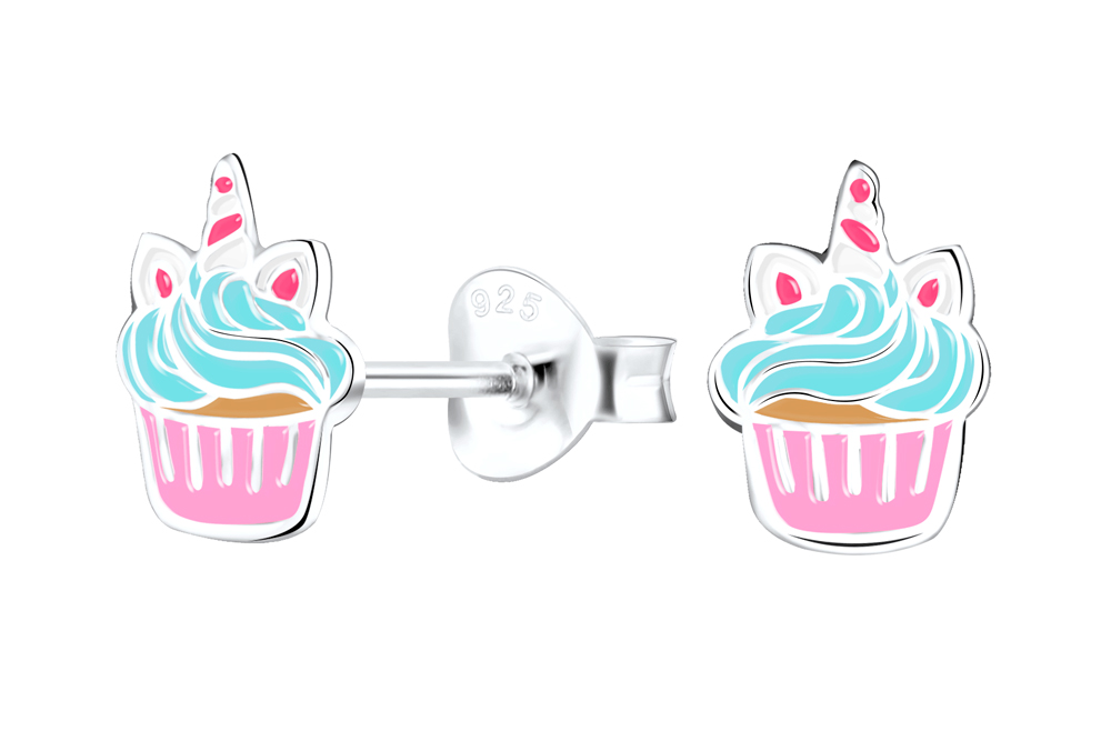 Sterling silver enamel 9x6mm cupcake kids earring