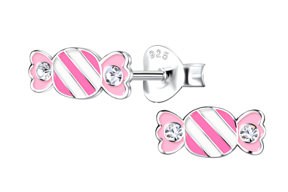 Pendiente plata 925 infantil caramelo 4x8mm con cristal y esmalte