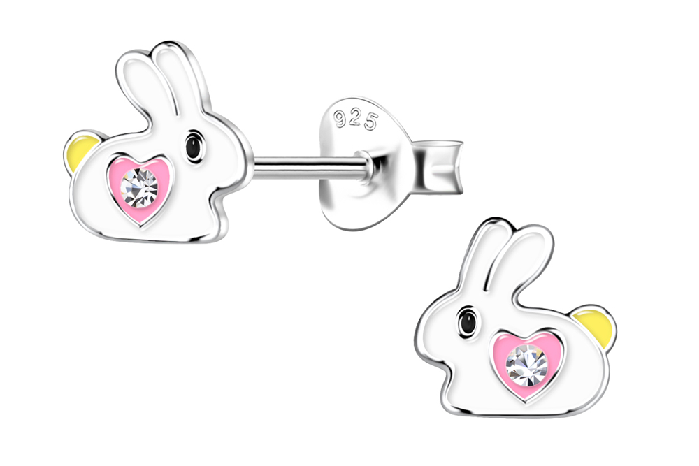 Sterling silver enamel 7x7mm little bunny kids earring