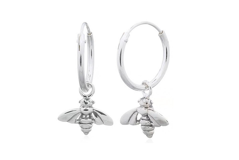 Sterling silver bee hoop earring