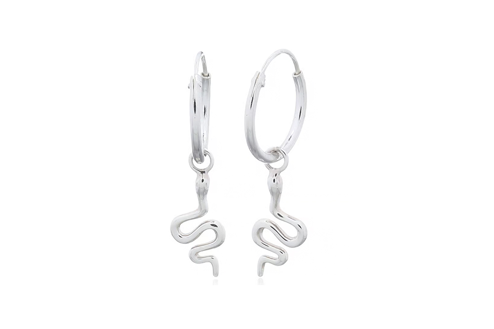 Sterling silver 15x6mm snake hoop earring