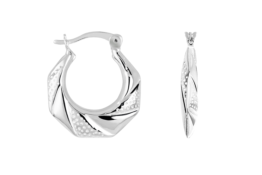 [17556EPL] Sterling silver stamping hoop earring