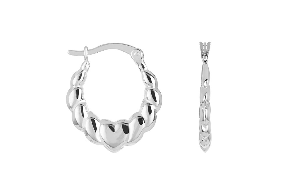 Sterling silver galloned heart hoop earring
