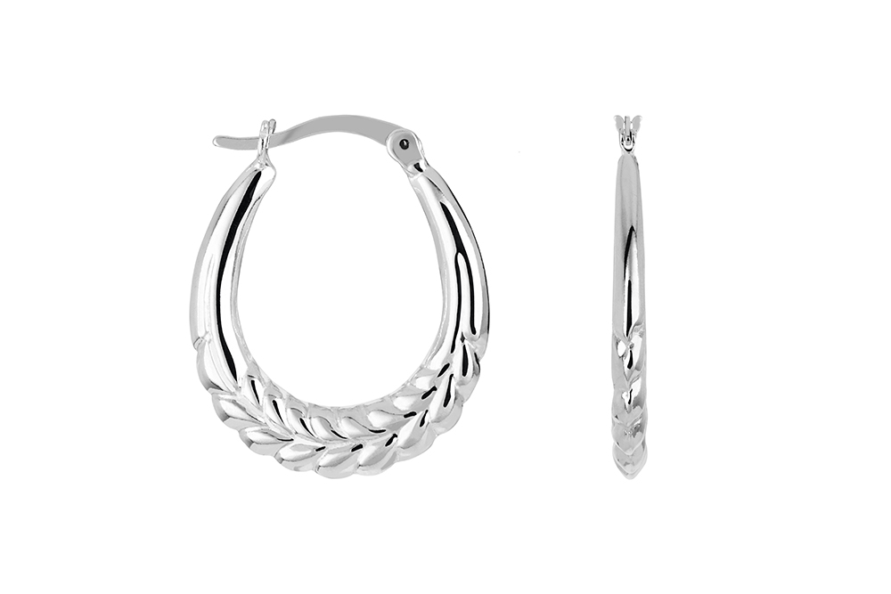 [17569EPL] Pendiente plata 925 aro de estampación hoja