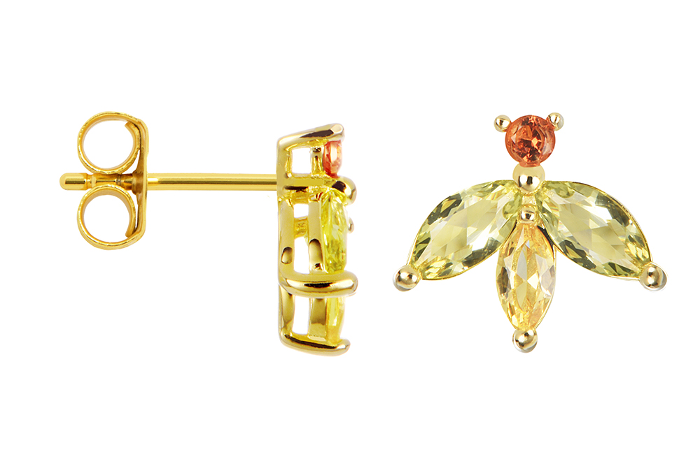 [17581EZMXDO] Sterling silver 8x10mm flower mix zirconia earring