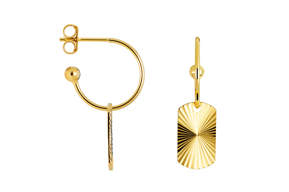 Pendiente plata 925 aro con placa rectangular 13x7.5mm