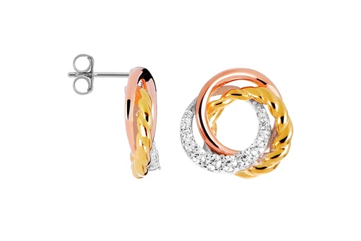 [17681EZBLRDDODR] Sterling silver tricolor rings zirconia earring