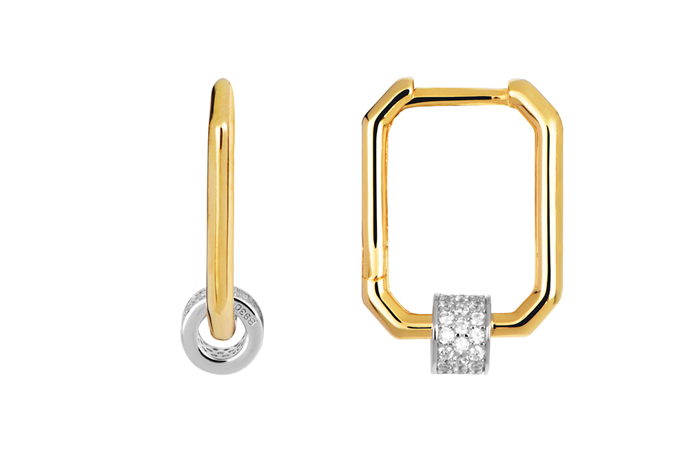 Sterling silver zirconia bicolor hoop earring