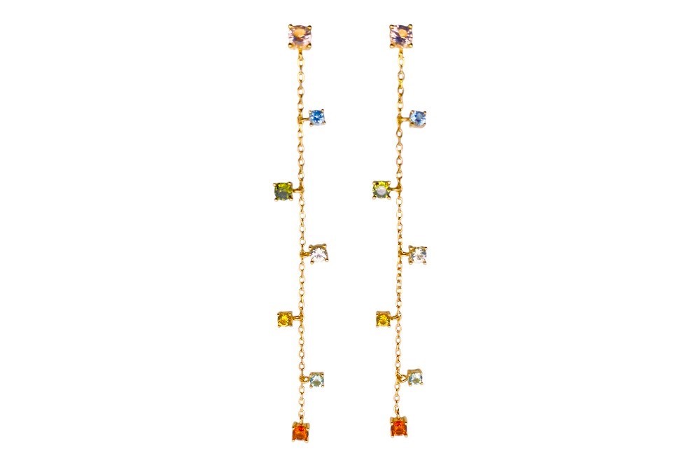 Sterling silver long rainbow zirconia earring