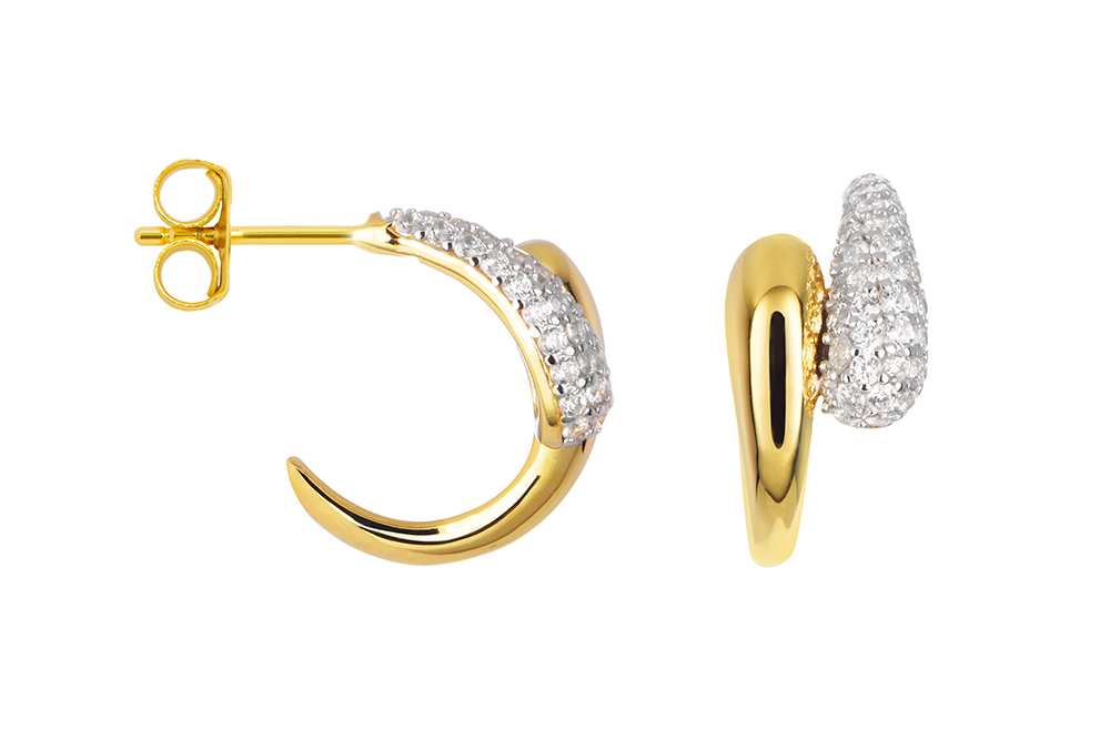 Sterling silver two zirconia curved drops earring